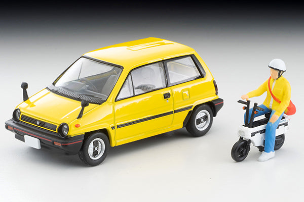 Tomica Limited Vintage Neo LV-N272b Honda City R (yellow) with Motocompo 81 year model Takara Tomy